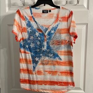 Onque Casual Women's Orange, White, and Blue Star Tee